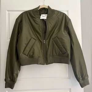 NWT AE Faux Leather Cropped Bomber Jacket